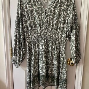 Wonderly Green and White Smocked Mini Dress